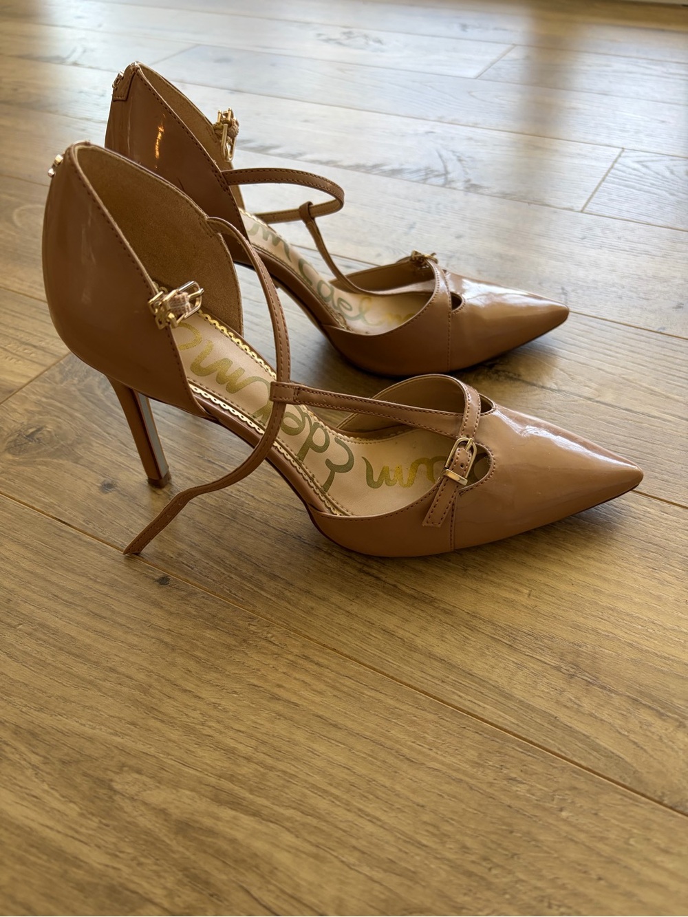 Sam Edelman Blush Patent Pointed-Toe T-Strap Heels - Picture 4 of 5